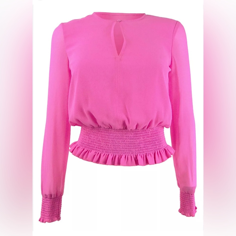 Becca Tilley x Bar III Women's Sheer-Sleeve Smocked-Waist Top